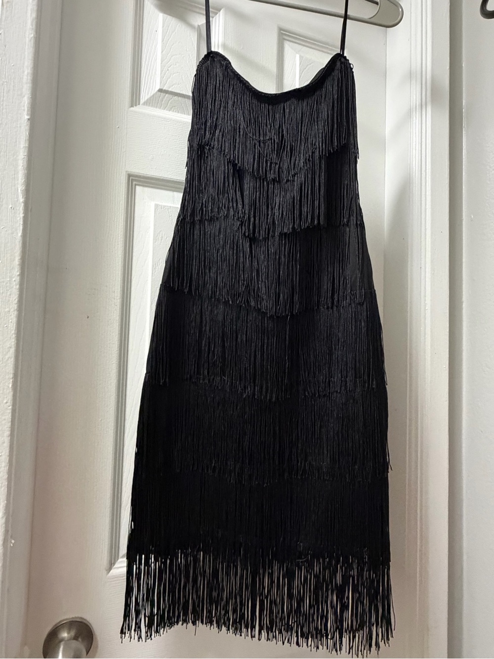 Fashion Nova Black Layered Fringe Mini Dress